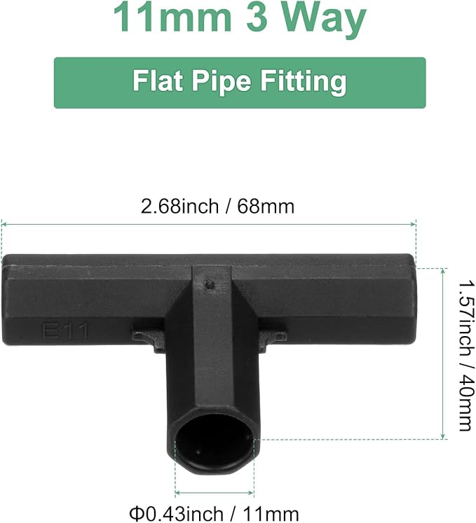 12 Pcs 11mm Greenhouse Frame Building Connectors, 3 Way Flat Pipe Fitting for Grape Trellis/Sunscreen Shed/Gardening Plant Stakes, Greenhouse Accessories [Black]