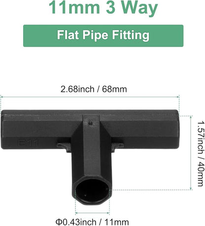 12 Pcs 11mm Greenhouse Frame Building Connectors, 3 Way Flat Pipe Fitting for Grape Trellis/Sunscreen Shed/Gardening Plant Stakes, Greenhouse Accessories [Black]