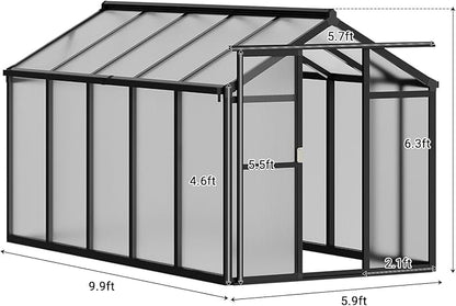 6 x 10 ft Greenhouse, Greenhouses for Outside, Polycarbonate Greenhouse with Aluminum Frame, Lockable Door and Ajustable Roof Vent for Backyard, Green Houses for Outside Garden Backyard, Patio