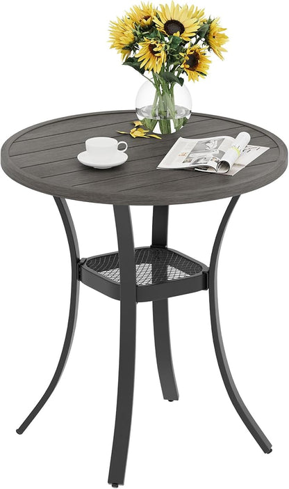 VICLLAX Round Patio Dining Table, Metal Outdoor Bistro Table with Storage Shelf for Balcony Garden Deck, 27.6 Inch Black