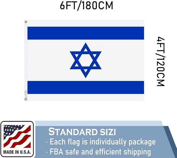 Israeli Flags 4x6 FT Made in The USA-Heavy Duty Vibrant Colors Double Sided Israeli National Flag Flag with 2 brass grommets for Home/Company/Indoor Outdoor Decoration