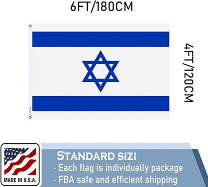 Israeli Flags 4x6 FT Made in The USA-Heavy Duty Vibrant Colors Double Sided Israeli National Flag Flag with 2 brass grommets for Home/Company/Indoor Outdoor Decoration