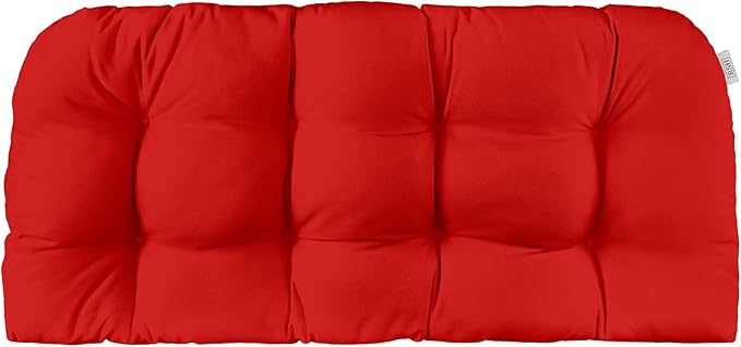 RSH DECOR: Sunbrella Tufted Wicker Loveseat Cushion | 44" x 22" | Outdoor Settee Cushion for Patio Furniture | Crafted with Sunbrella Performance Fabric| Canvas Jockey Red