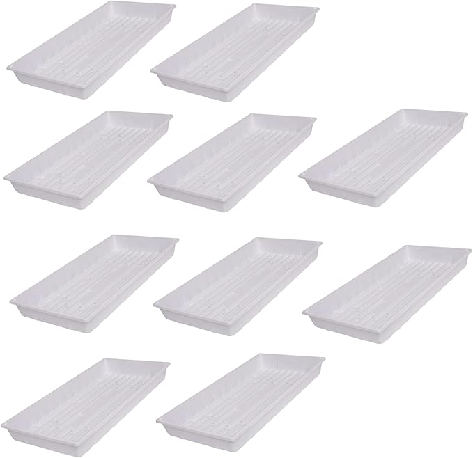 SUNPACK 10" x 20" Plastic Seed Starting Tray, White, 2.5" (Pack of 10) - No Drainage Holes, Perfect for Greenhouses or Indoor Gardening - Ideal for Seedlings and Cuttings