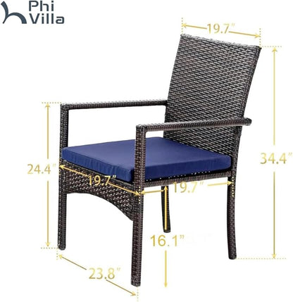 PHI VILLA Outdoor Rattan Dining Chairs Set of 6, Modern Wicker Armchair with Cushions for Patio, Deck, Yard, Porch - Brown