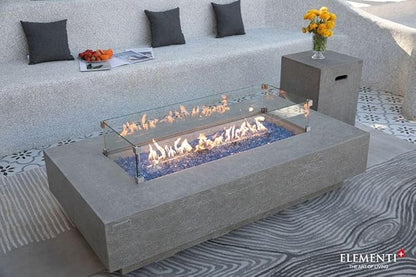 Elementi+ | Bundle Riviera Gas Fire Pit Cast Concrete 60" Rectangular Fire Table, Outdoor Fire Pit Electronic Ignition | Canvas Cover, Fire Glass and Burner Lid Included | Light Gray | Propane Gas