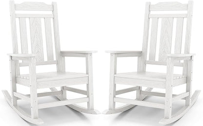 SERWALL Oversized Rocking Chair Set of 2 Outdoor, HDPE Outdoor Rocking Chair Set of 2, White