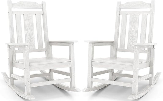 SERWALL Oversized Rocking Chair Set of 2 Outdoor, HDPE Outdoor Rocking Chair Set of 2, White