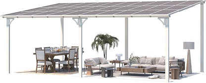 AECOJOY 20' x 12' Gazebo in White, Large Wall Mounted Gazebos on Clearance, Outdoor Patio Lean to Gazebo Metal Awnings for Decks,Patio, Porch, Backyard and More