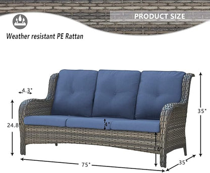 HUMMUH 3-Seat Outdoor Wicker Sofa PE Rattan Patio Couch with Cushions,Deep Seat High Curved Back Armset Patio Sofa