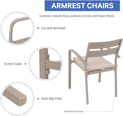Soleil Jardin Outdoor Aluminum 4-Piece Patio Dining Chairs with Cushions, Stackable Bistro Chairs for Balcony, Garden, Backyard, Flaxen Finish & Beige Cushion