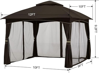 MASTERCANOPY Outdoor Patio Gazebo for Garden with Upgrade Steel Frame and Netting Walls (10x12,Brown)