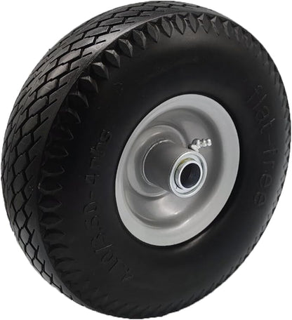 Flat Free 4.10/3.50-4 Tire with 3/4 & 5/8 Axle Bore, 3.5” Center Hub 10 inch Solid Tire Replacement for Hand Truck/Wagon/Garden Cart/Wheelbarrow/Dolly(Set of 2)