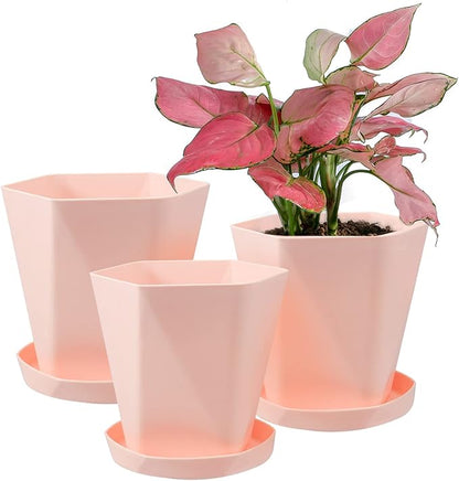 Sun-E Planters for Indoor Plants Flower Pots 7.6/6.5/5.1Inch Set of 3 Plant Pots for Outdoor with Drainage Holes and Saucers Modern Decorative Gift Idea (Sakura Pink)