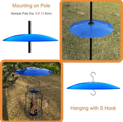 13" Glass Rain Cover for Bird Feeder Outdoors - Baffle on Shepherd Pole/Post or S Hook Hanging - Large Weather Guard Protective Dome - Dia. 33CM (1, Blue)