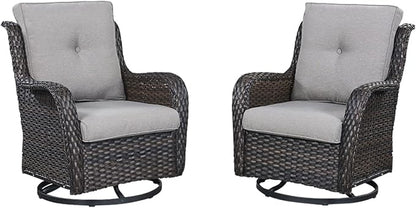 HUMMUH Patio Furniture 5 Pieces Outdoor Furniture Set Wicker Outdoor Sectional Couch with Patio Swivel Rocking Chairs,Ottomans for Patio