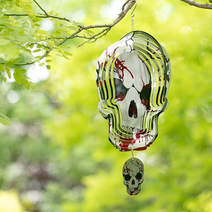 Skull Wind Spinner Halloween Decor 12inch Stainless Steel Garden Wind Spinner Outdoor 3D Kinetic Hanging Wind Sculptures Metal Yard Art Unique Gift Home Decorations