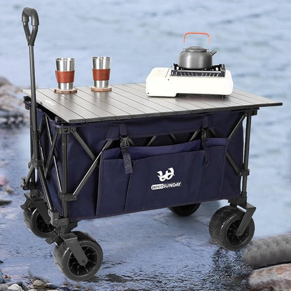 Whitsunday Collasible Wagon, Large Capacity 400Lbs, All-Terrain Wheels Heavy Duty Utility Wagon for Gardening Shopping Fishing Camping Outdoor Picnic Blue