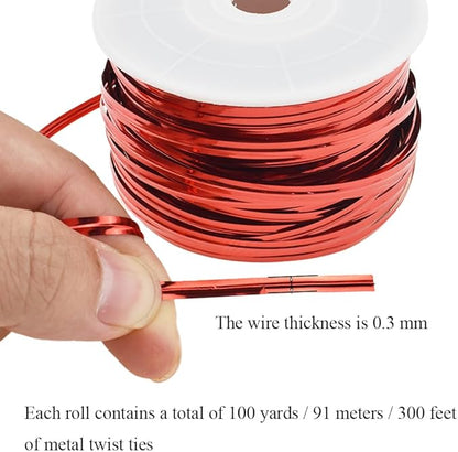 HAHIYO 100Yards/300Feet/91M Red Metal Twist Ties Bread Candy Coffee Bag Ties Plant Garden Twist Ties for Cellophane Treat Bag Gift Wraping Bag Plastic Bag Halloween Party Cake Present Art Craft