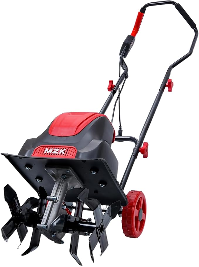 MZK 12-Inch 10.5 Amp Corded Electric Tiller/Cultivator for Gardening, 8-inch tillling Depth with Adjustable Wheels, Electric Garden Rototiller for Garden/Lawn/Yard/Soil Digging