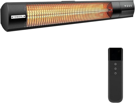 YESERLl Electric Patio Heater with Remote Control- 1500w Outdoor Heater Fast Heating with 3 Power Setting, Wall Mounted Carbon Infrared Quiet - IP65 Waterproof and 24H Timer for Snow Outdoor