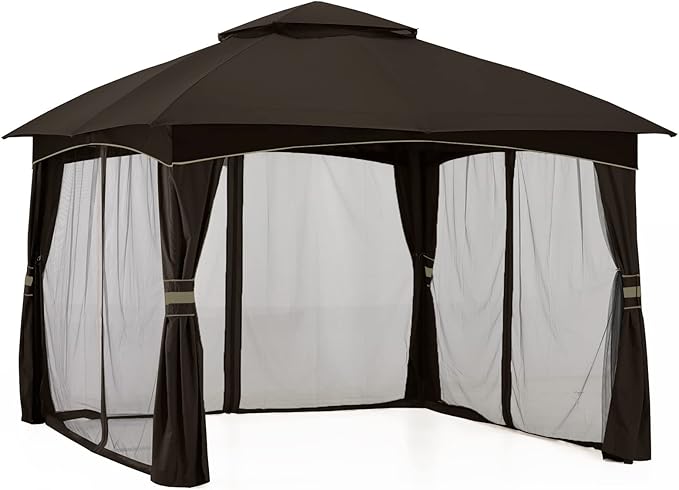 MASTERCANOPY Outdoor Patio Gazebo for Garden with Upgrade Steel Frame and Netting Walls (10x10,Brown)