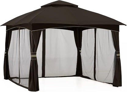 MASTERCANOPY Outdoor Patio Gazebo for Garden with Upgrade Steel Frame and Netting Walls (10x10,Brown)