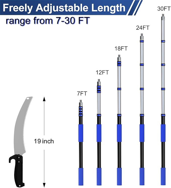 36FT Pole Saw, Telescoping Tree Trimmer with 5-20FT Extension Pole, Manual Branches Pruner for Backyard, Blue
