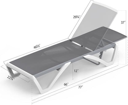 Domi Outdoor Lounge Chair, Aluminum Patio Chaise Lounge with 5 Position Adjustable Backrest and Wheels, All Weather Reclining Chair for Patio, Yard, Balcony, Poolside (Grey)