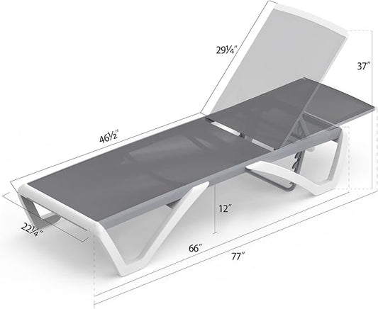 Domi Outdoor Lounge Chair, Aluminum Patio Chaise Lounge with 5 Position Adjustable Backrest and Wheels, All Weather Reclining Chair for Patio, Yard, Balcony, Poolside (Grey)