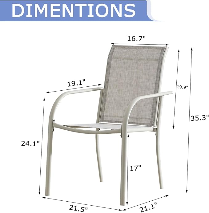 Patio Chairs Set of 6, Outdoor Dining Chairs with Breathable Textilene Fabric, Stackable Patio Chairs for Lawn, Garden, Backyard, Poolside, Grey