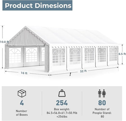 GREEN PARTY 16x32FT Party Tent Heavy Duty, Large Wedding Event Shelters with 4 Carry Bags & Removable Sidewalls, Outdoor Canopy Gazebo Commercial Tents for Parties Carport Garden Patio