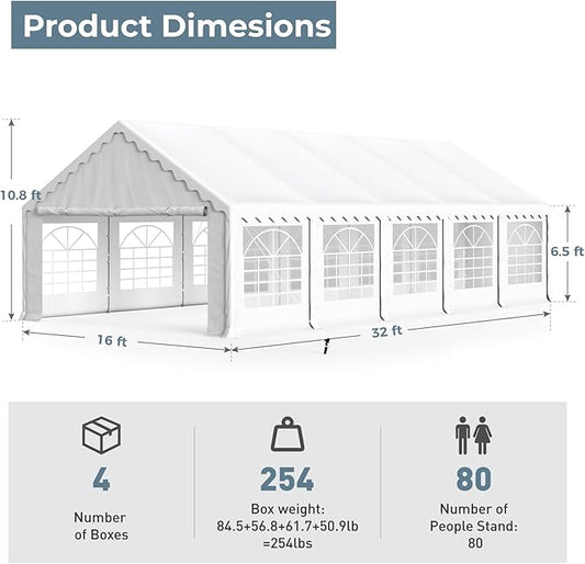 GREEN PARTY 16x32FT Party Tent Heavy Duty, Large Wedding Event Shelters with 4 Carry Bags & Removable Sidewalls, Outdoor Canopy Gazebo Commercial Tents for Parties Carport Garden Patio