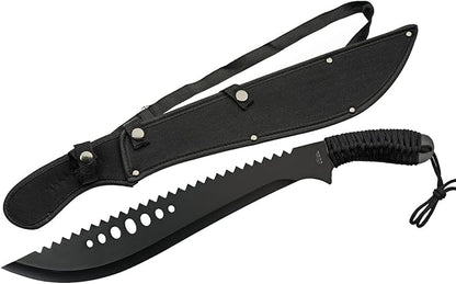 Szco Supplies 21” Full-Tang Curved Sawback Machete with Cord-Wrapped Handle, 420 Stainless Steel Blade, and Nylon Sheath for Camping, Hiking, and Survival