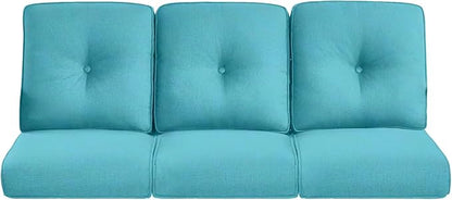 Pop 22x25/22x24 Outdoor Cushions for Patio Couch Chairs Set of 3 - High Back Outside Seat Cushions for Wicker Rattan Dining Rocker Glider Loveseat 3-Seater Sectional Sofa - Turquoise/Button