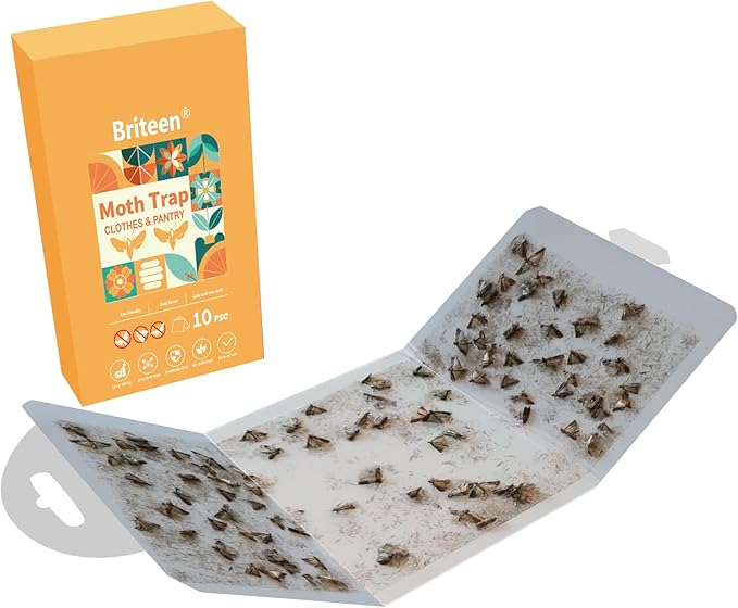 Pantry Moth Traps 10-Pack Safe and Effective for Food and Clothing- Glue Traps with Pheromones for Wool Closet Carpet Food and Cupboard K04