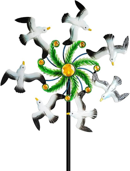 Seagull Wind Spinners - 39" Ocean-Themed Metal Wind Sculptures Garden Stake Art, 13.5” Windmill Yard Kinetic, Outdoor Decor for Patio & Lawn - Metal Beach Sculpture with Seagull Design
