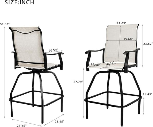 LEVELEVE Patio Bar Set 2pcs Swivel Bar Stools Outdoor Bistro Textilene Furniture Stability All-Weather Set (2, Beige Fabric)