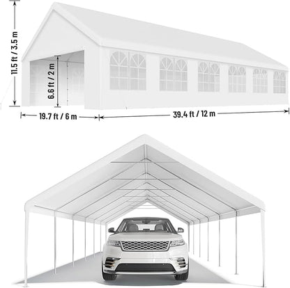 20'X40' Party Tent with Removable Sidewall Windows, Outdoor Heavy Duty Wedding Gazebo, Event Shelter Wedding Canopy Tent for Parties Carport BBQ, White & Straight Edge