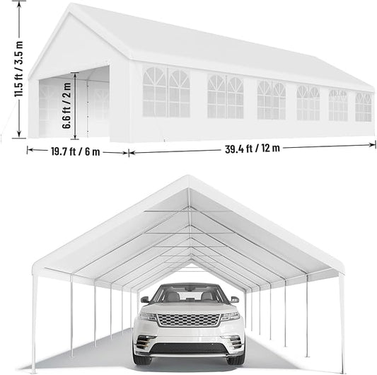 20'X40' Party Tent with Removable Sidewall Windows, Outdoor Heavy Duty Wedding Gazebo, Event Shelter Wedding Canopy Tent for Parties Carport BBQ, White & Straight Edge