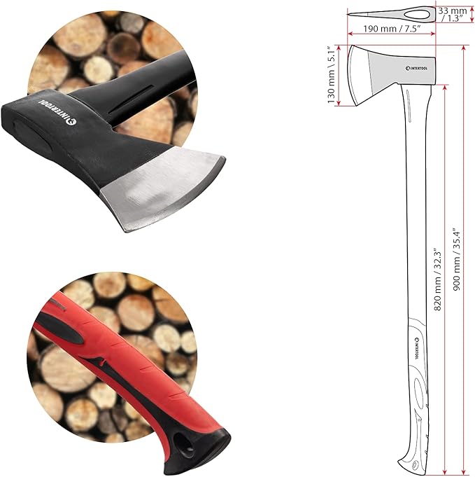INTERTOOL 15” Hatchet and 36” Chopping Axe Set - Small Ax and Tree Felling Tool with Shock Absorbing Fiberglass Handles & Blade Protectors HT-0261-0264