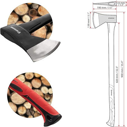 INTERTOOL 15” Hatchet and 36” Chopping Axe Set - Small Ax and Tree Felling Tool with Shock Absorbing Fiberglass Handles & Blade Protectors HT-0261-0264