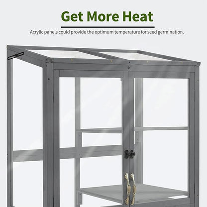 Macrout Cold Frame Greenhouse, Tall Wooden Greenhouse for Outdoor Indoor Use with Polycarbonate Panels, 3 Tier Garden Cold Frame with Drawer and Shelves, 0864 (Dark Grey)
