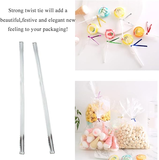 HAHIYO 300Pcs 4 Inches Silver Metal Twist Ties for Bread, Candy, Coffee, Plant Garden, Cellophane Treat Bags, Gift Wrapping, Halloween Party, Cake Present, Art Crafts
