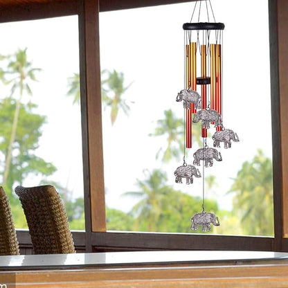 Elephant Wind Chimes Outdoor/Indoor Decor - Pure Hand-Made Mobile Romantic Wind Catcher, 28" Elephants Wind Chimes for Home, Xmas, Gift for Mom, Balcony, Patio, Garden Decoration(6 Elephants, 5 Tubes)