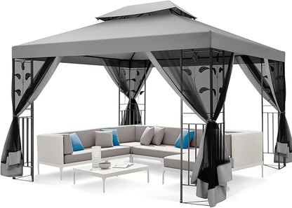 COBIZI Gazebo 10x13 Heavy Duty Gazebos with Improved Nettings Outdoor Gazebo Double Roof Patio Gazebos with Metal Steel Frame Outdoor Canopy for Patio,Garden, Backyard (Gray)