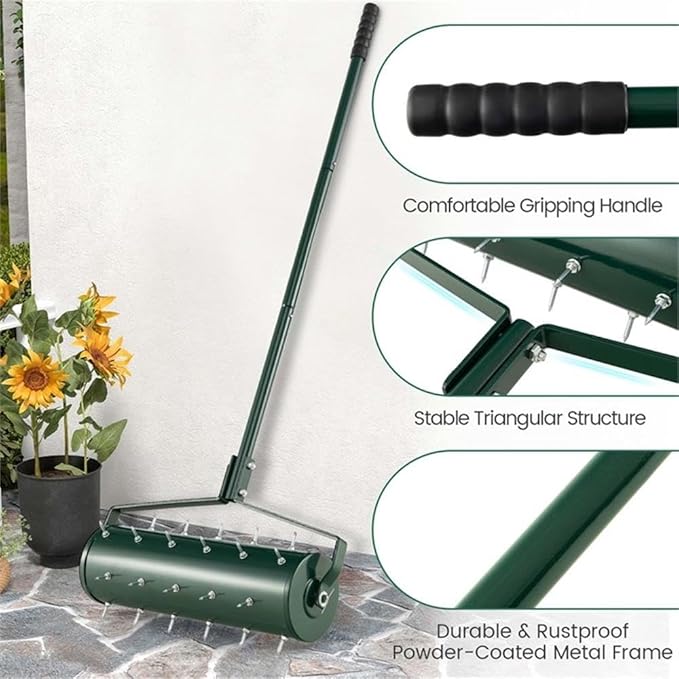 Pemberly Row 21 inch Manual Lawn Aerator Heavy Duty Grass Tool Green