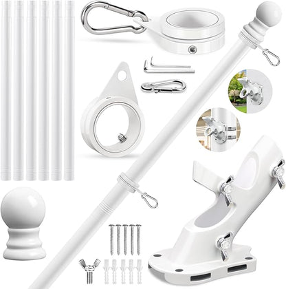 REERON Flag Pole for Outside House Porch Wall Mount, 7 FT 1" No Tangle Stainless Steel Spinning Flagpole Kit with 360° Metal Flag Pole Rings Clips & 2-Position Holder for 3x5' 4x6' American Flags