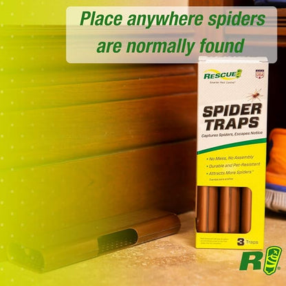 RESCUE! Spider Traps – Catches Brown Recluse, Hobo Spiders, Black Widows & Wolf Spiders - 3 Pack (9 Traps)