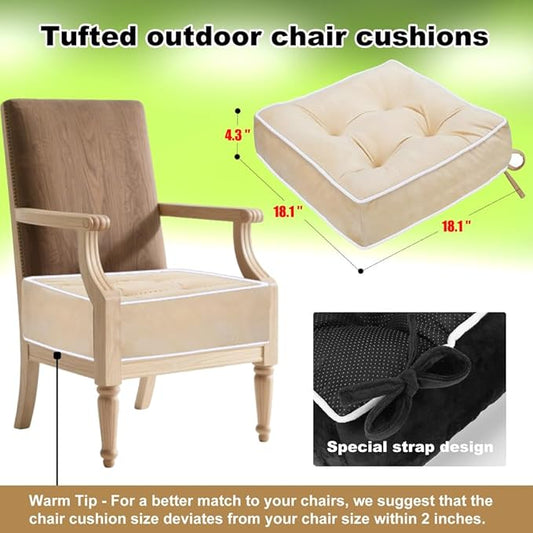ERWUDEling Outdoor Chair Cushions Set of 2, Tufted Outdoor Chair Cushions - Waterproof & Fade-Resistant with Secure Ties 17x17x5inch,Apricot